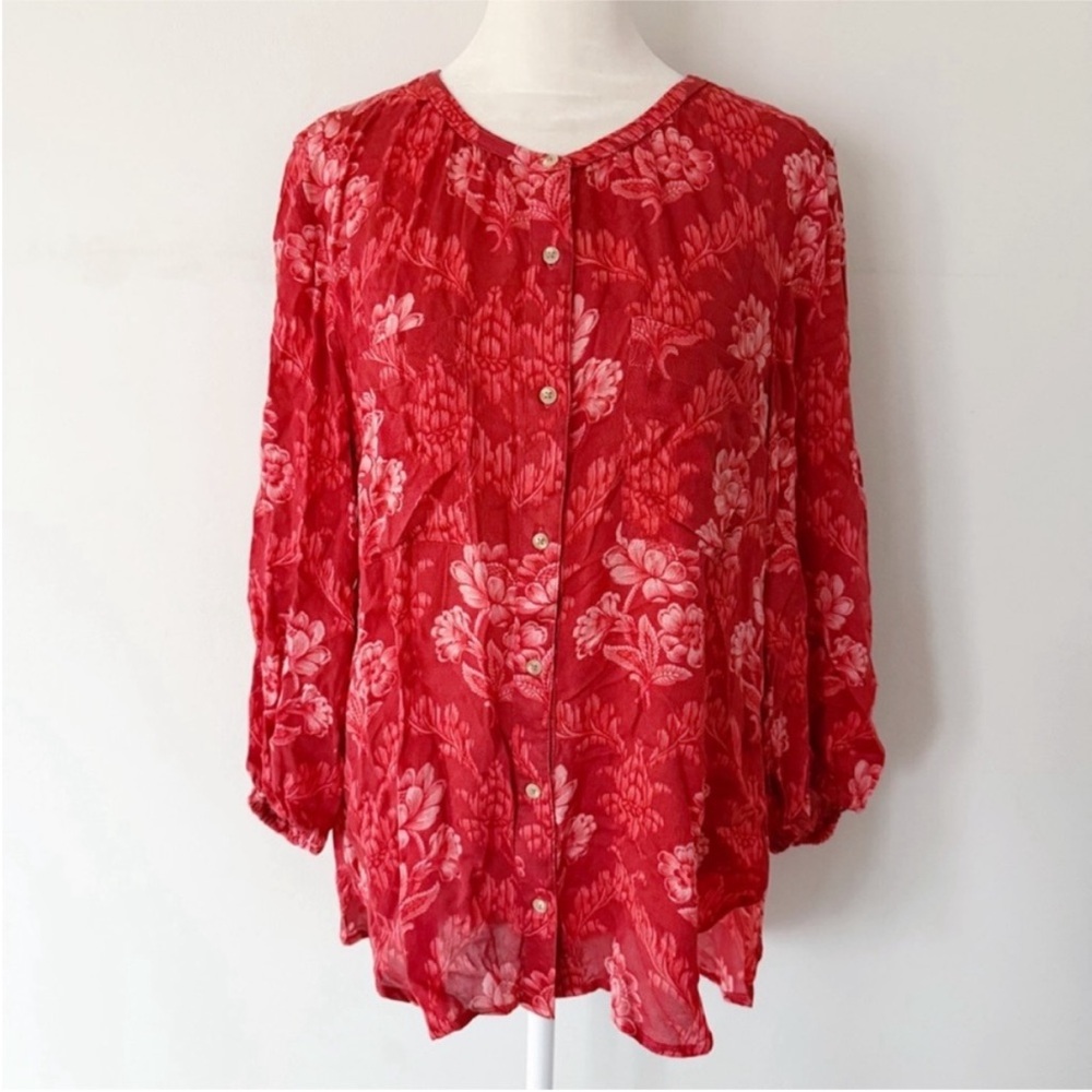 Anthropologie Akemi Kin Women Floral Button Down Top Large Boho Casual Peasant